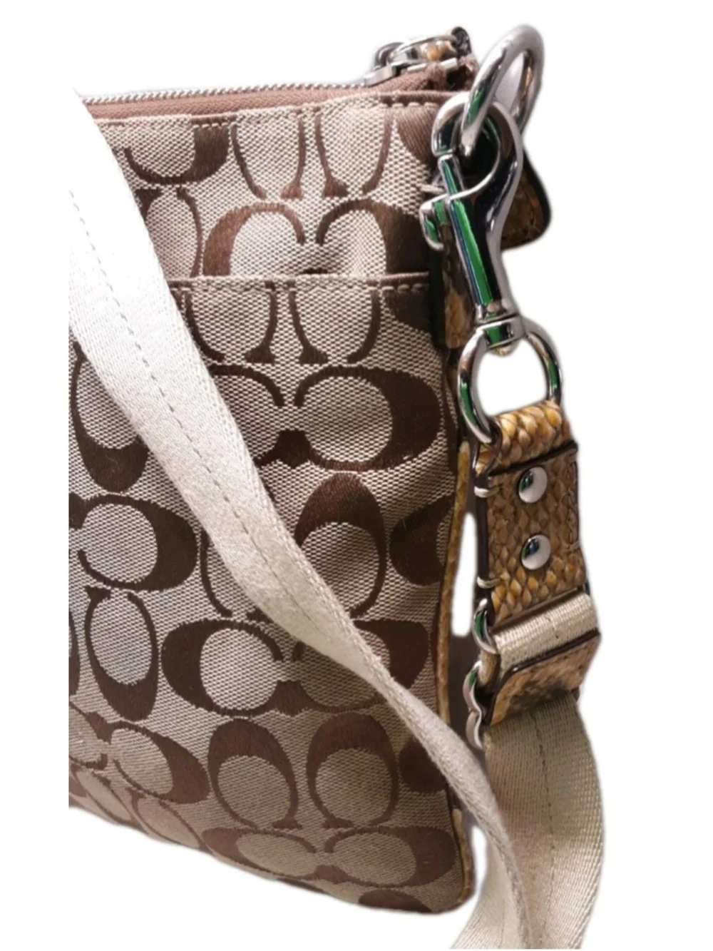 COACH-Sutton-Signature Crossbody-Python Trim-Gold Logo Khaki Jacquard #47875